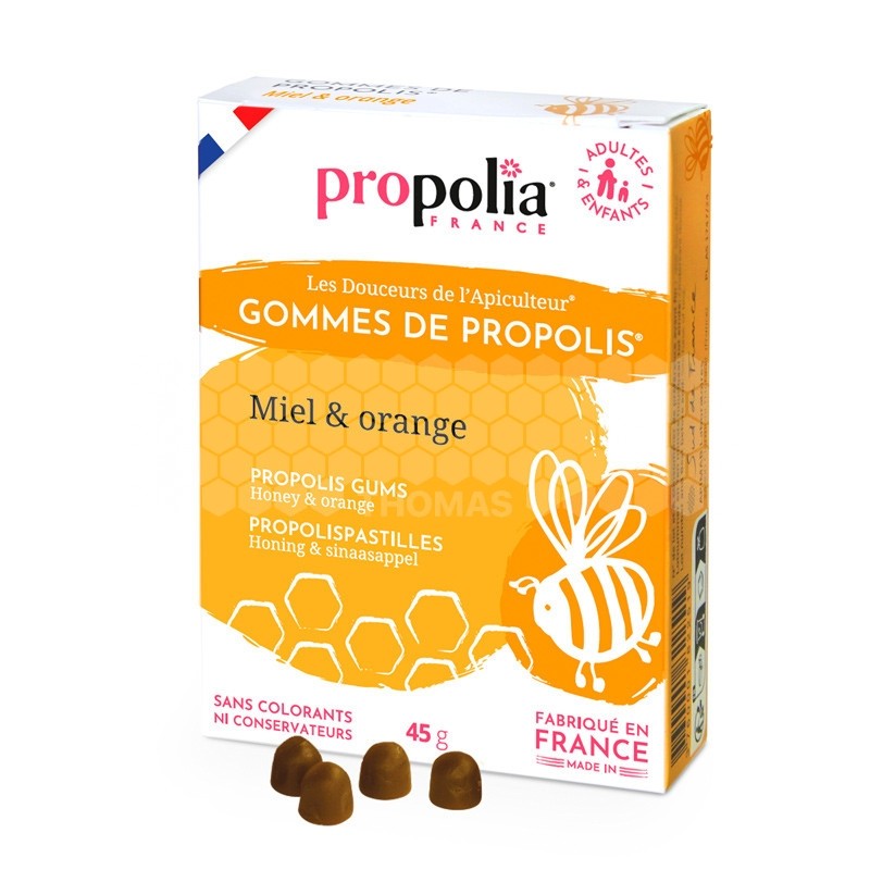 PROPOLIA - GOMMES DE PROPOLIS MIEL ET ORANGE (sachet de 45 g)