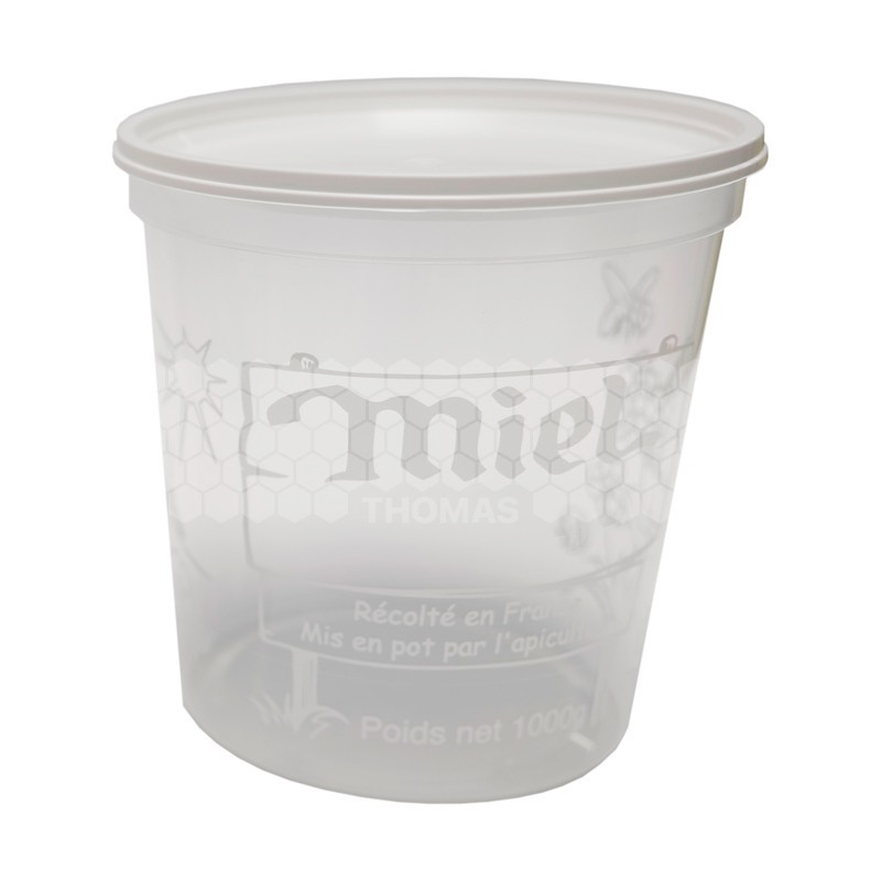 POT PLASTIQUE NICOT KG PEP MIEL TRANSP AVEC IMPRESSION BLANCHE