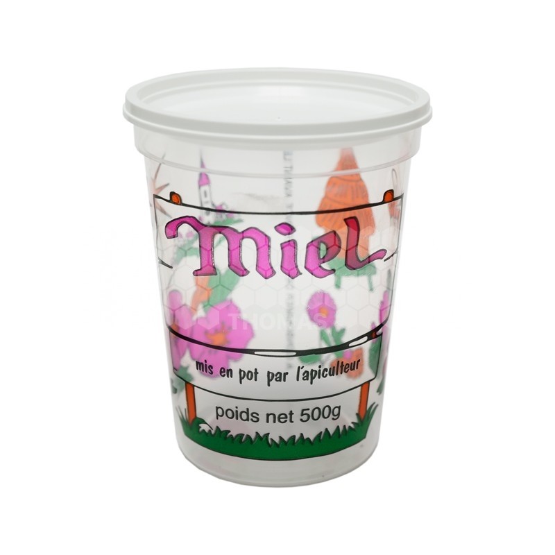 POT PLASTIQUE NICOT 500 GR PEP MIEL 4 COUL TRANSP (PEPLIMIEL4COUL)