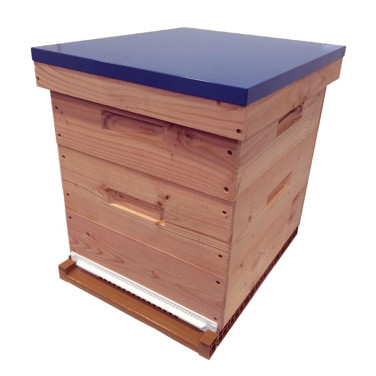 Ruche mi-bois Dadant 10 cadres Confort Essencia® avec toit plat bleu