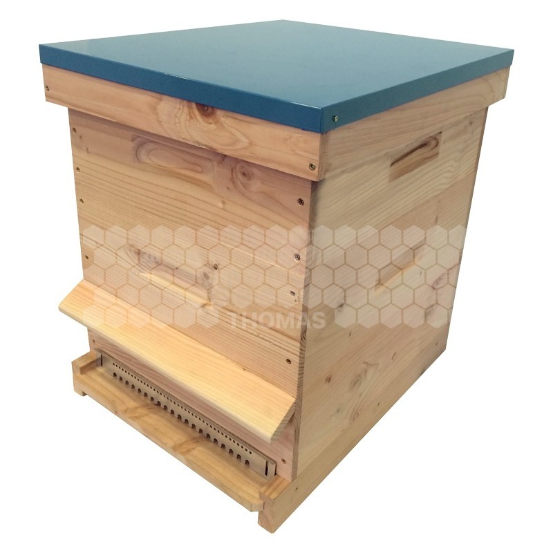 Ruche mi-bois Dadant 10 cadres Passion Essencia® avec toit plat bleu