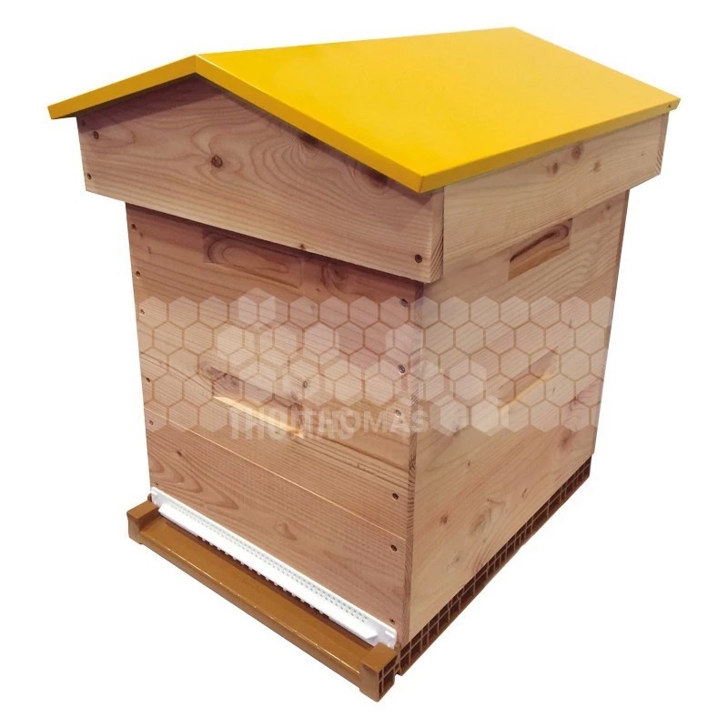 Ruche mi-bois Dadant 10 cadres Confort Essencia® toit chalet jaune