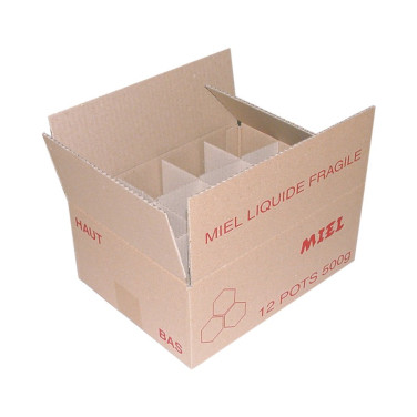 Carton de transport pour 12 pots verre / PET 500 g avec croisillons