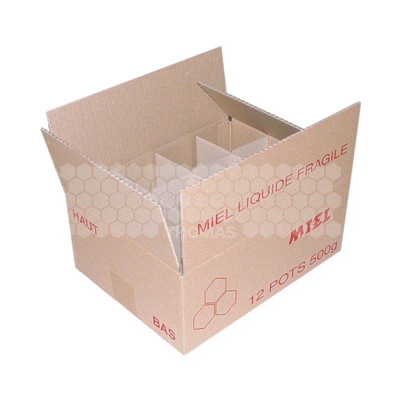 Carton de transport pour 12 pots verre / PET 500 g avec croisillons