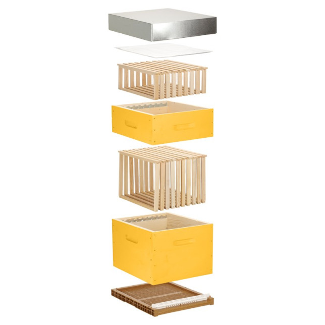 Ruche Dadant 10 cadres Pribois® jaune (avec toit, isolant et cadres)