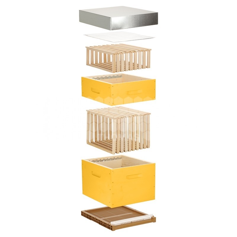 Ruche Dadant 10 cadres Pribois® jaune (avec toit, isolant et cadres)