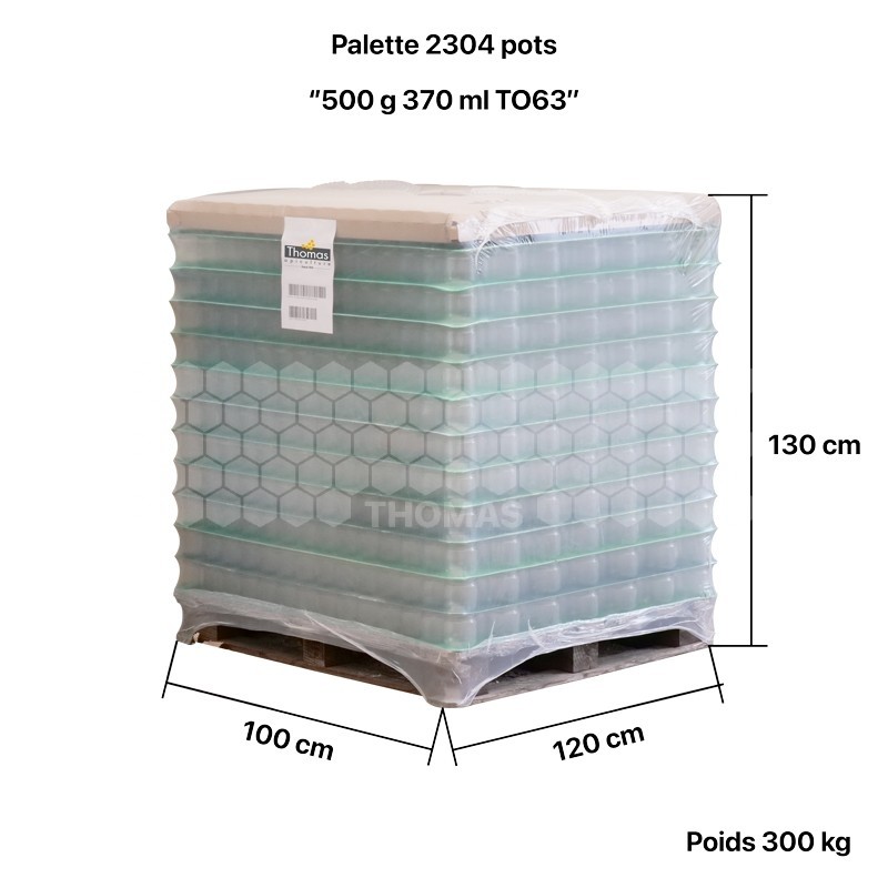 Pots verre Normal 500 g TO 63 (palette de 2304 pièces, sans capsules)
