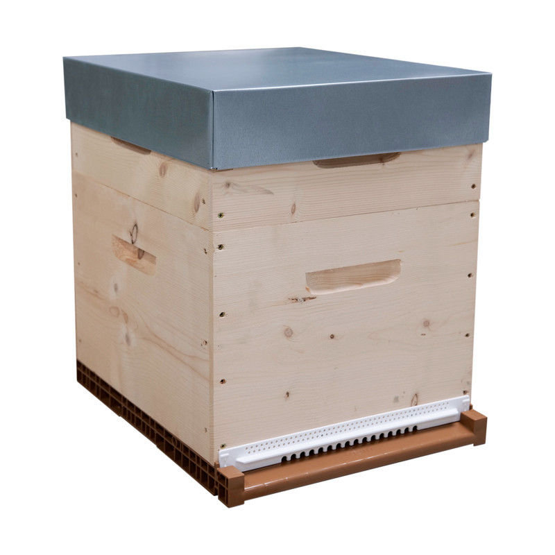 Ruche mi-bois Dadant 10 cadres Pribois avec toit plat et cadres