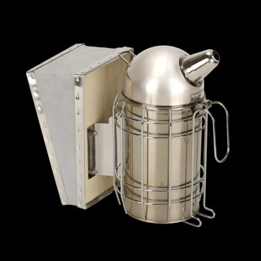 Enfumoir à abeilles inox traditionnel avec soufflet en cuir H.18 cm