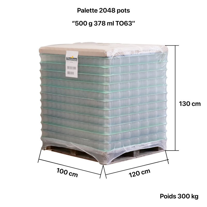 Pots verre Normal 500 g 378 ml TO 63 - palette 2048 pots seuls