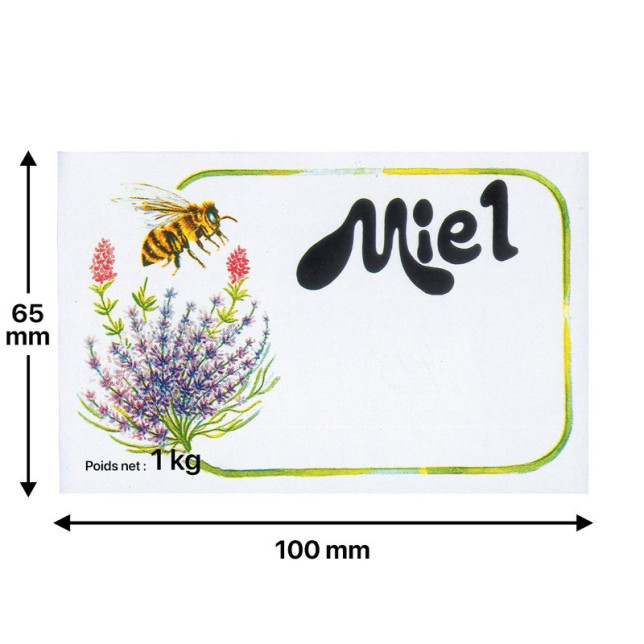 Étiquette miel "Fleurs et Abeille" 100 x 65 mm (rouleau de 100)