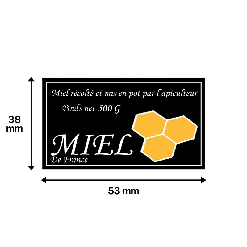 Étiquette miel noire "3 alvéoles" 5 formats (rouleau de 100)