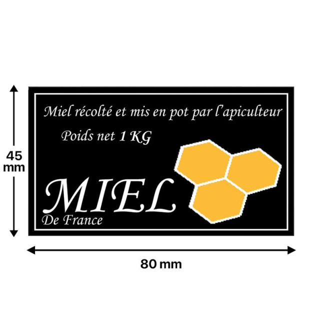 Étiquette miel noire "3 alvéoles" 5 formats (rouleau de 100)