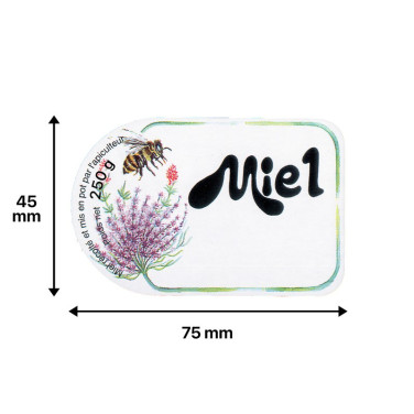 Étiquette miel "Fleurs et Abeille" arrondie 4 formats rouleau de 100