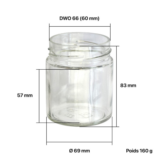 Pots verre Jupe Haute 250 g 225 ml DWO 66 - pack 12 pots seuls