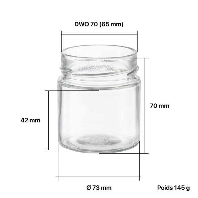 Pots verre Jupe Haute 250 g 212 ml DWO 70 - palette 3360 pots seuls