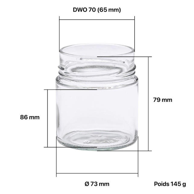 Pots verre Jupe Haute 340 g 262 ml DWO 70 - palette 2730 pots seuls