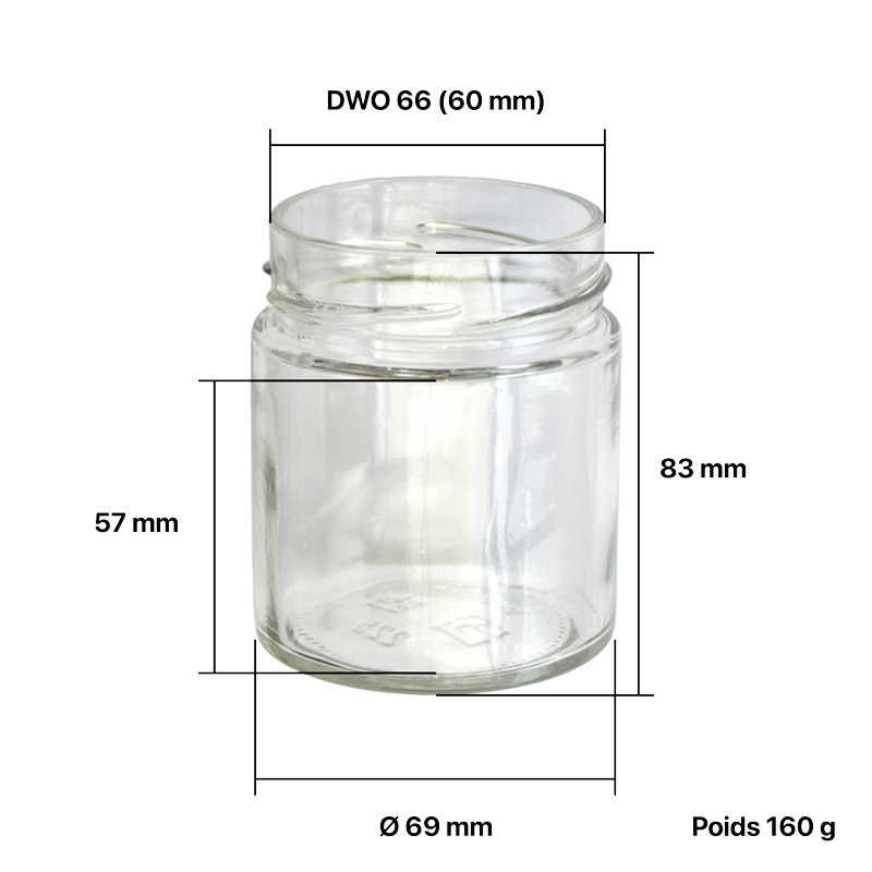 Pots verre Jupe Haute 250 g 225 ml DWO 66 - palette 2904 pots seuls