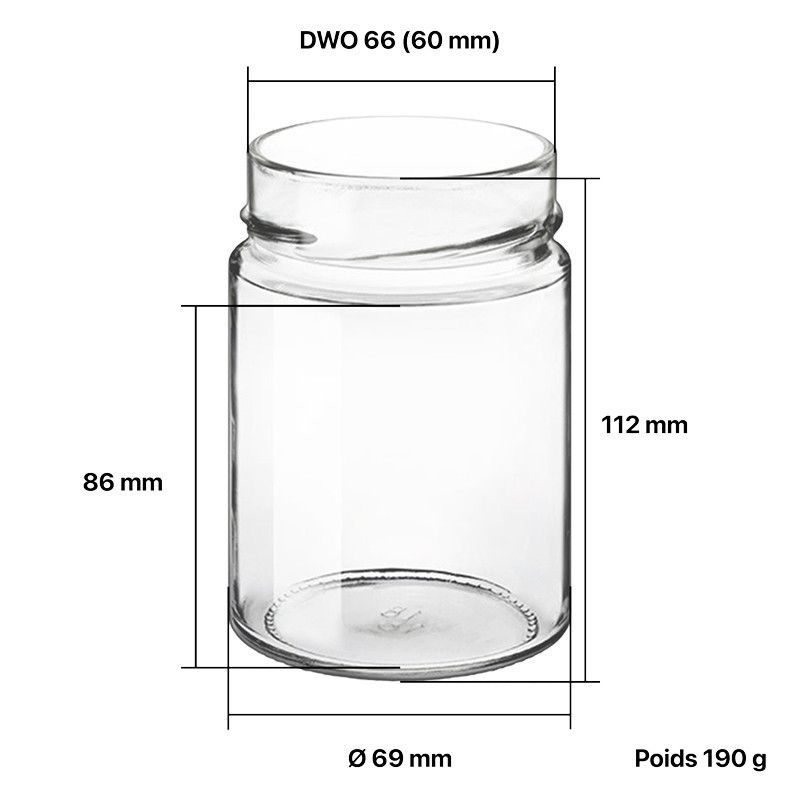 Pots verre Jupe Haute 435 g 327 ml DWO 66 - palette 2112 pots seuls